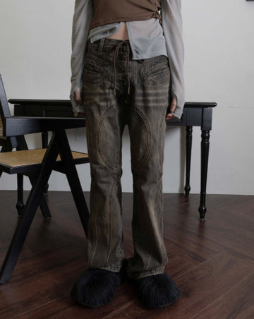 EYELET BROWN BOOTS CUT PT